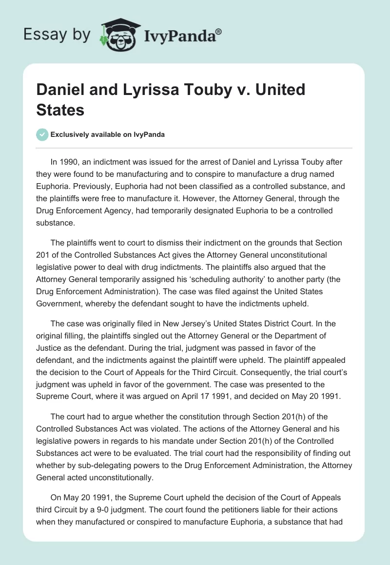 Daniel and Lyrissa Touby v. United States. Page 1