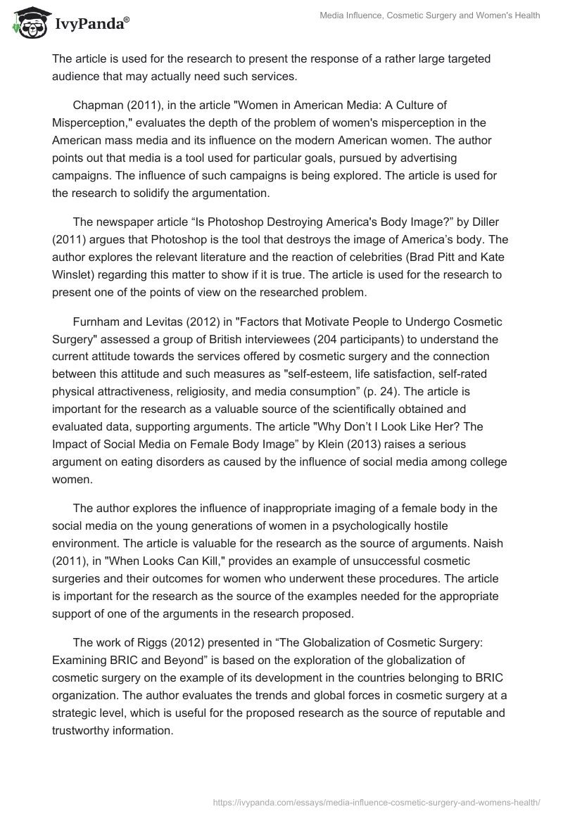 Media Influence, Cosmetic Surgery and Women's Health. Page 3