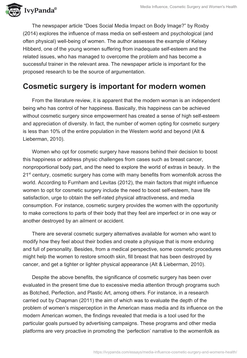 Media Influence, Cosmetic Surgery and Women's Health. Page 4