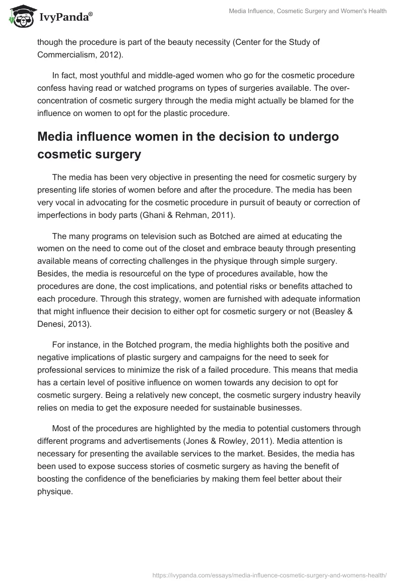 Media Influence, Cosmetic Surgery and Women's Health. Page 5