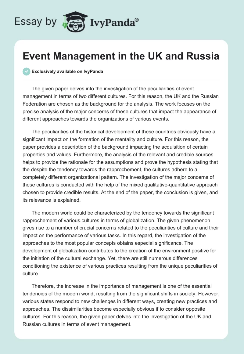 Event Management in the UK and Russia. Page 1