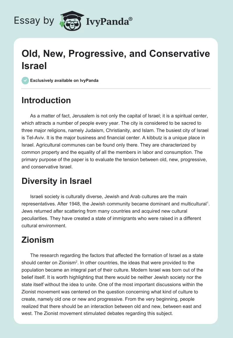 Old, New, Progressive, and Conservative Israel. Page 1