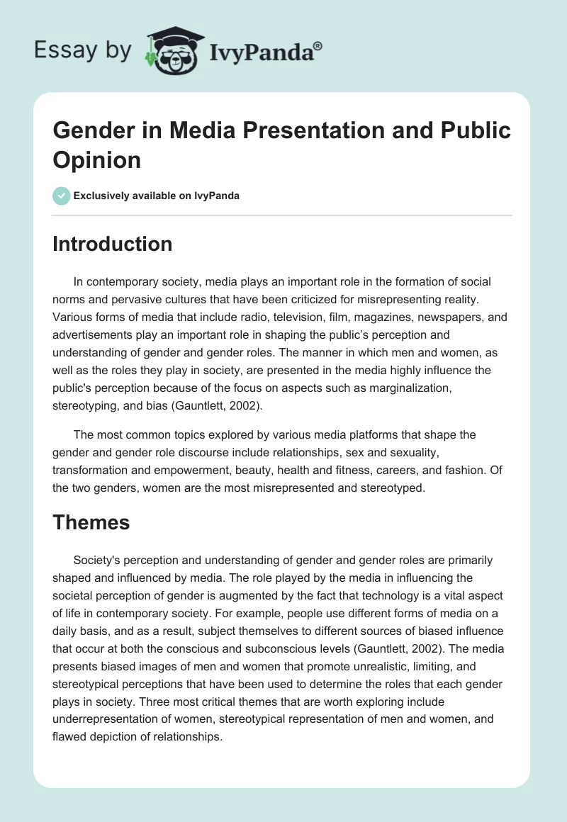 Gender in Media Presentation and Public Opinion. Page 1