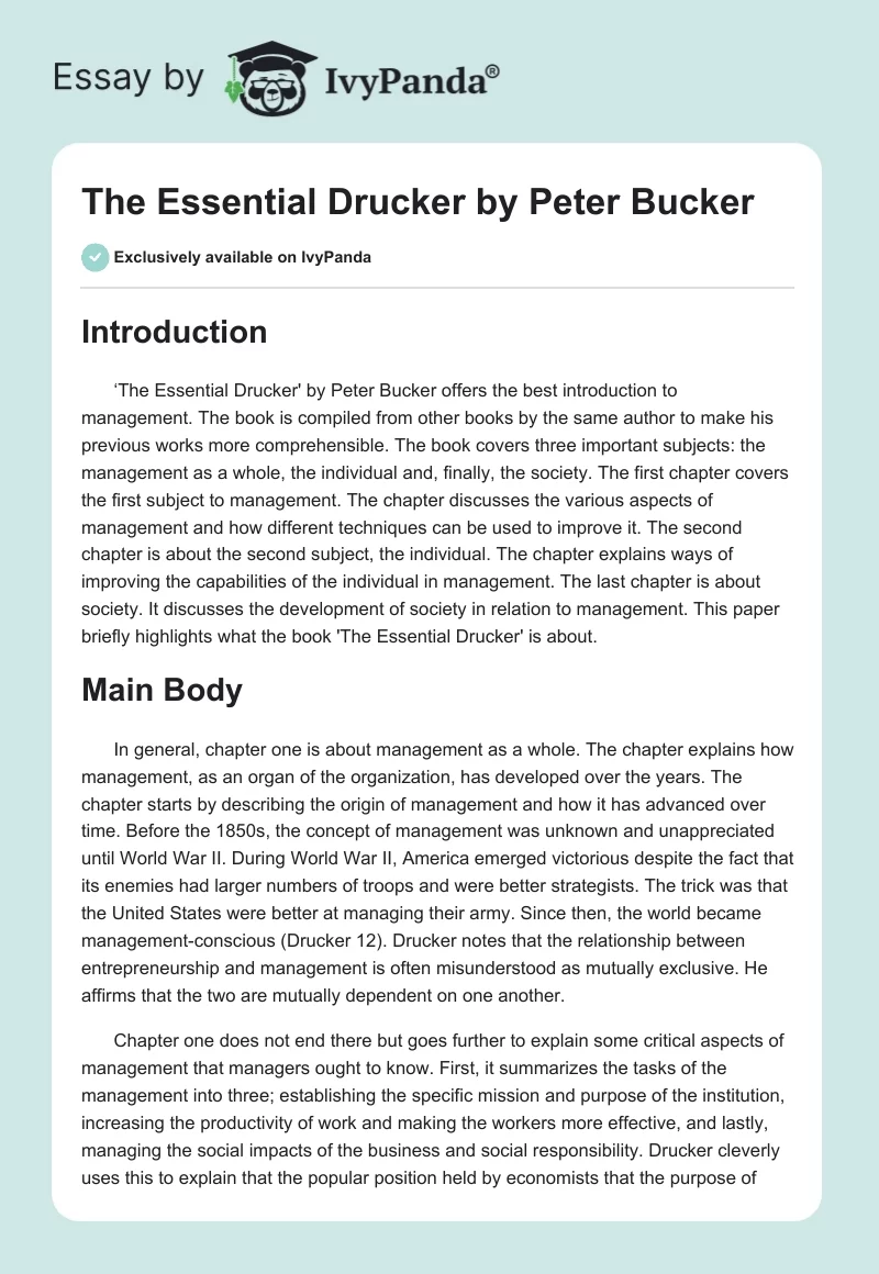 "The Essential Drucker" by Peter Bucker. Page 1