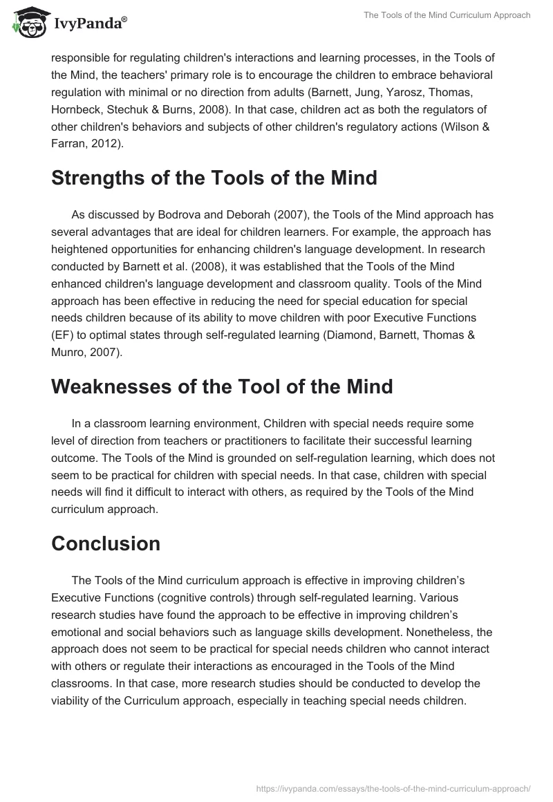 The Tools of the Mind Curriculum Approach. Page 2