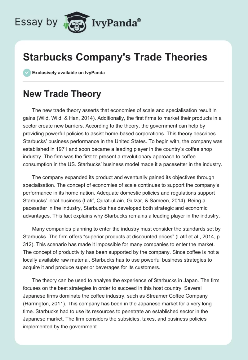 Starbucks Company's Trade Theories. Page 1