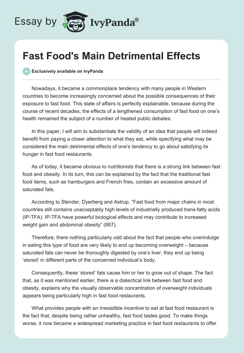 Fast Food's Main Detrimental Effects. Page 1