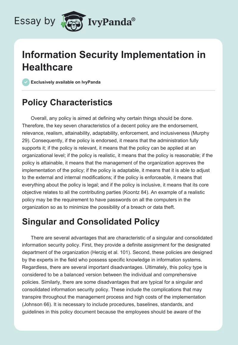 Information Security Implementation in Healthcare. Page 1