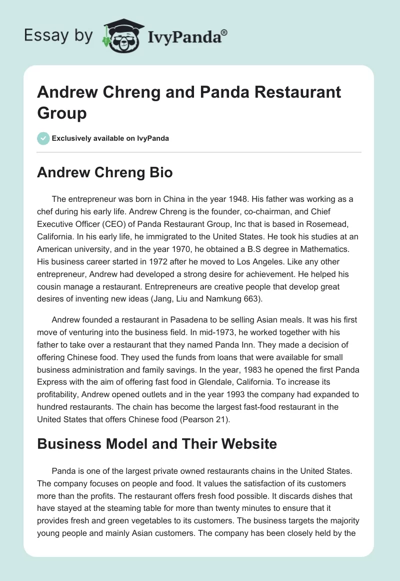 Andrew Chreng and Panda Restaurant Group. Page 1