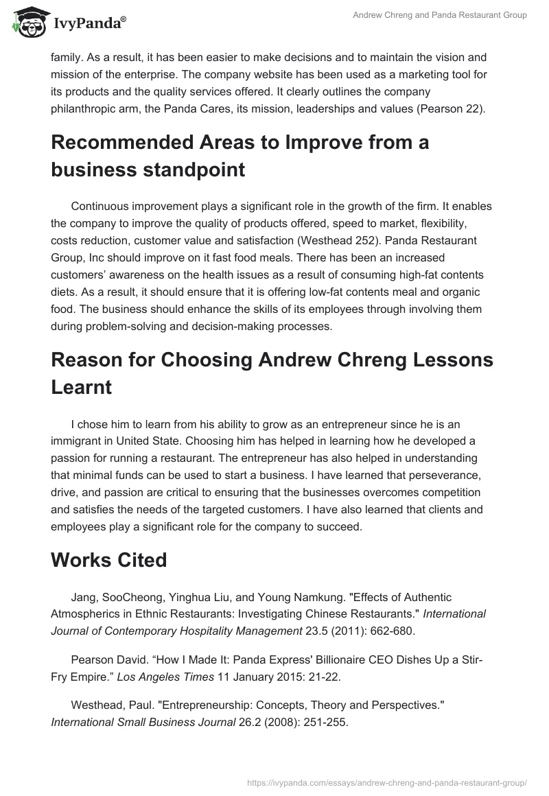 Andrew Chreng and Panda Restaurant Group. Page 2