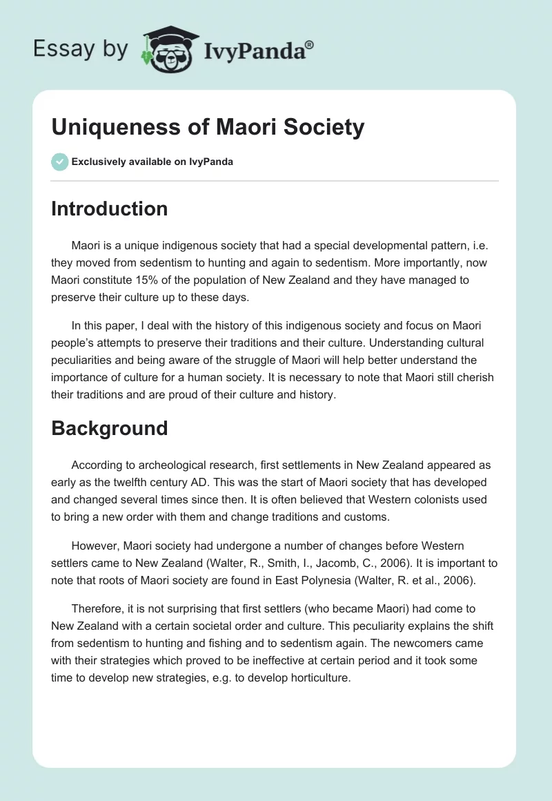 Uniqueness of Maori Society. Page 1