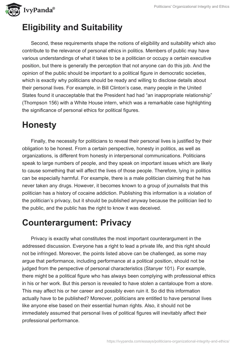 Politicians' Organizational Integrity and Ethics. Page 2