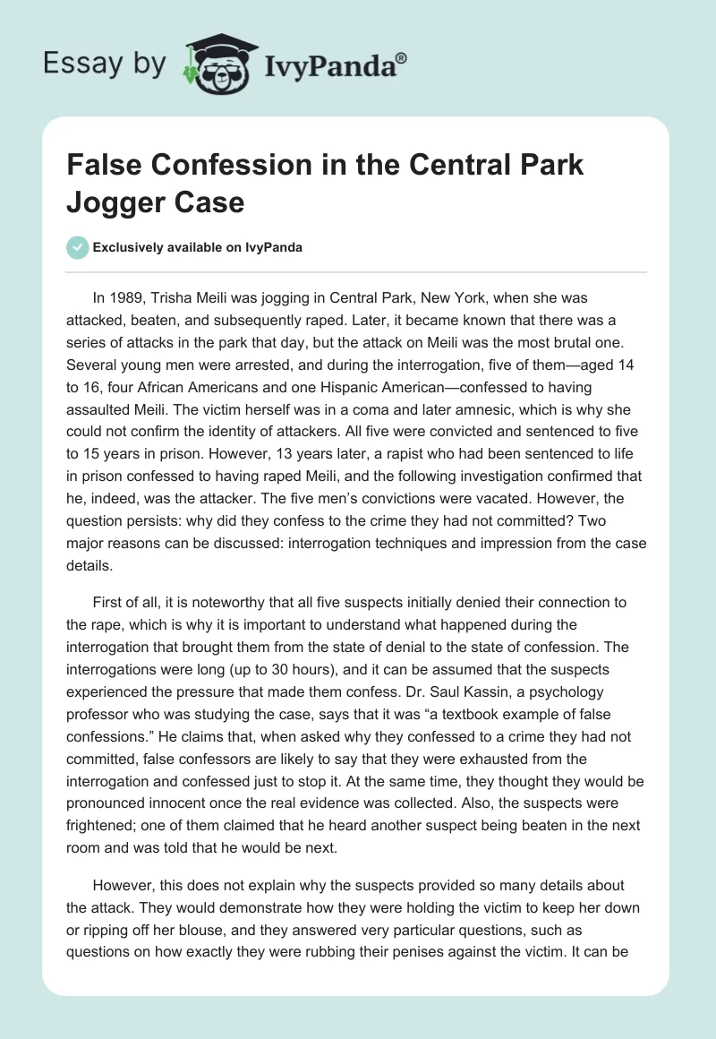 False Confession in the Central Park Jogger Case. Page 1