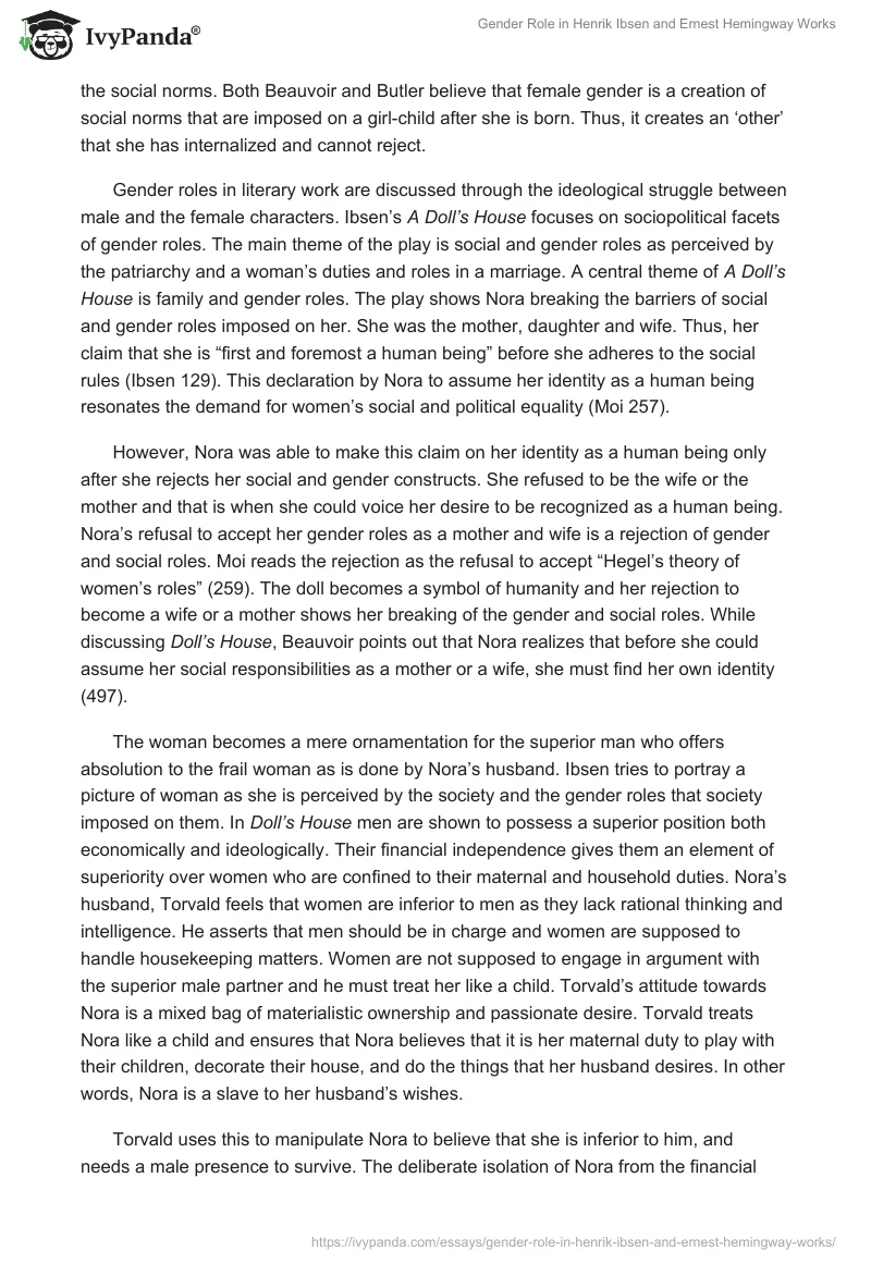 Gender Role in Henrik Ibsen and Ernest Hemingway Works. Page 2