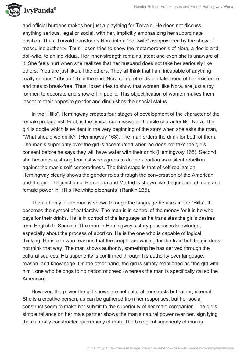 Gender Role in Henrik Ibsen and Ernest Hemingway Works. Page 3