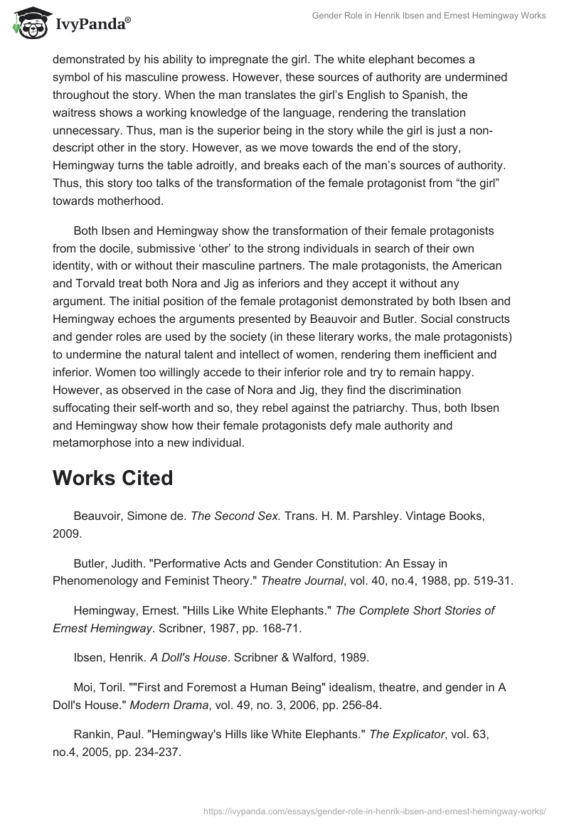 Gender Role in Henrik Ibsen and Ernest Hemingway Works. Page 4