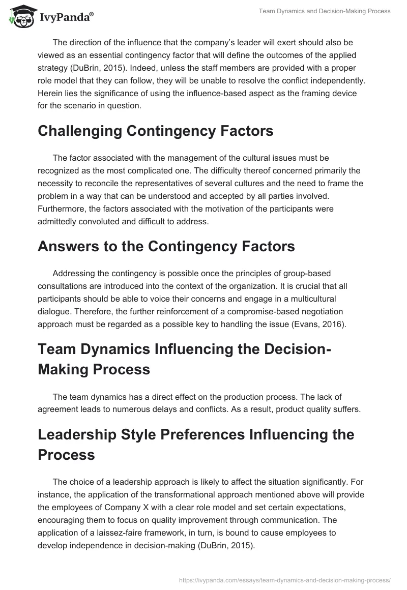 Team Dynamics and Decision-Making Process. Page 2