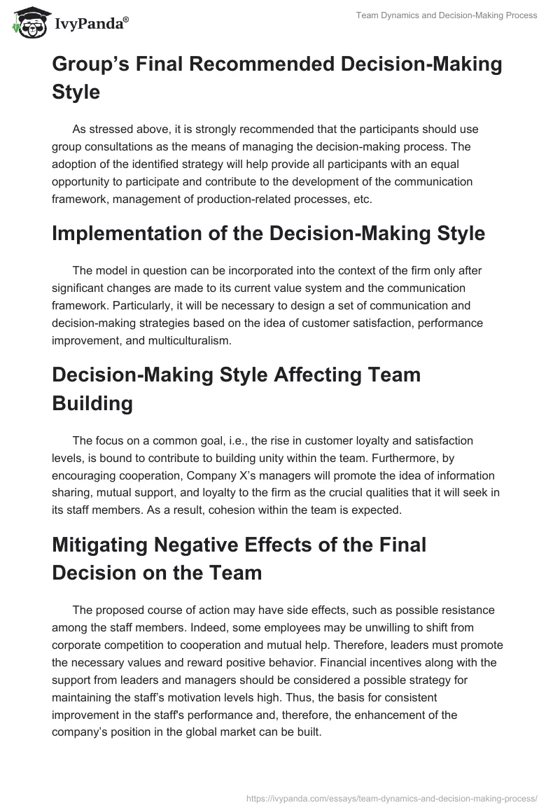 Team Dynamics and Decision-Making Process. Page 3