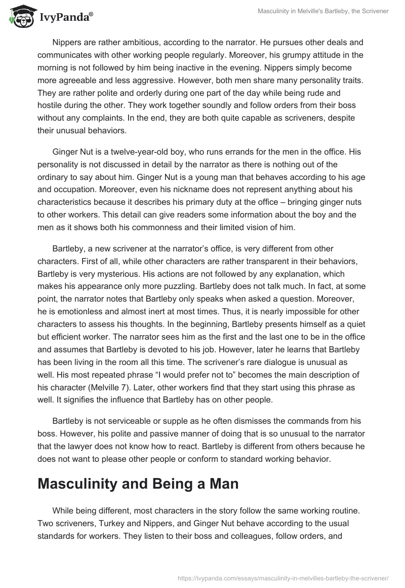Masculinity in Melville's "Bartleby, the Scrivener". Page 2