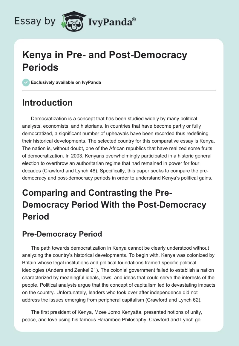 Kenya in Pre- and Post-Democracy Periods. Page 1