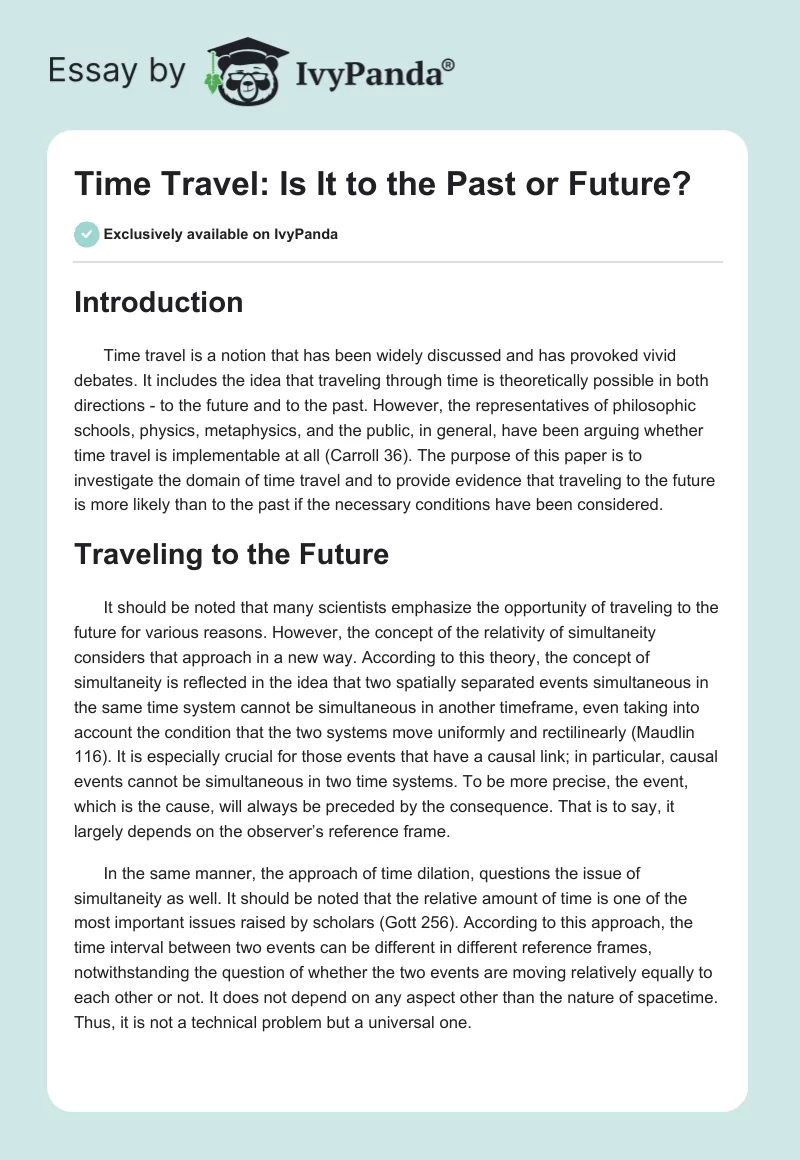 Time Travel: Is It to the Past or Future?. Page 1