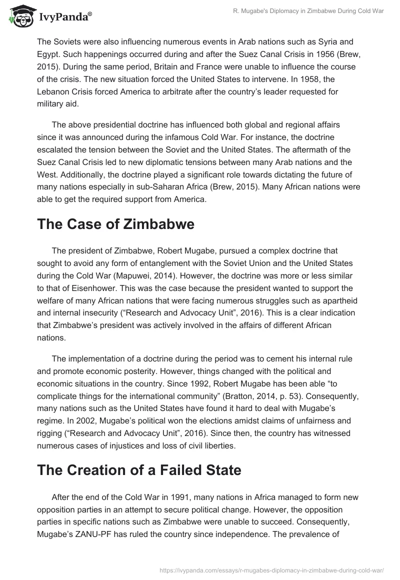 R. Mugabe's Diplomacy in Zimbabwe During Cold War. Page 2