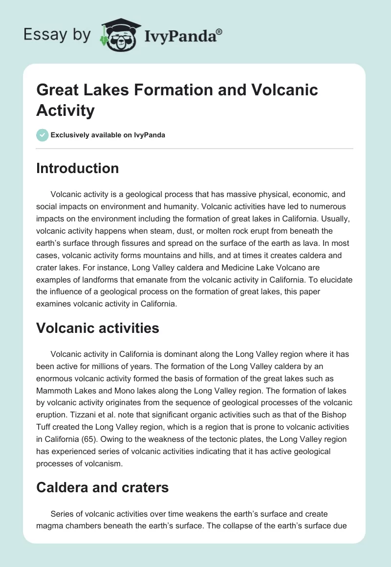 Great Lakes Formation and Volcanic Activity. Page 1