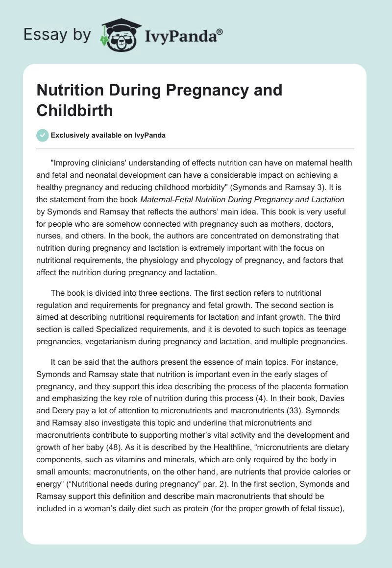 Nutrition During Pregnancy and Childbirth. Page 1