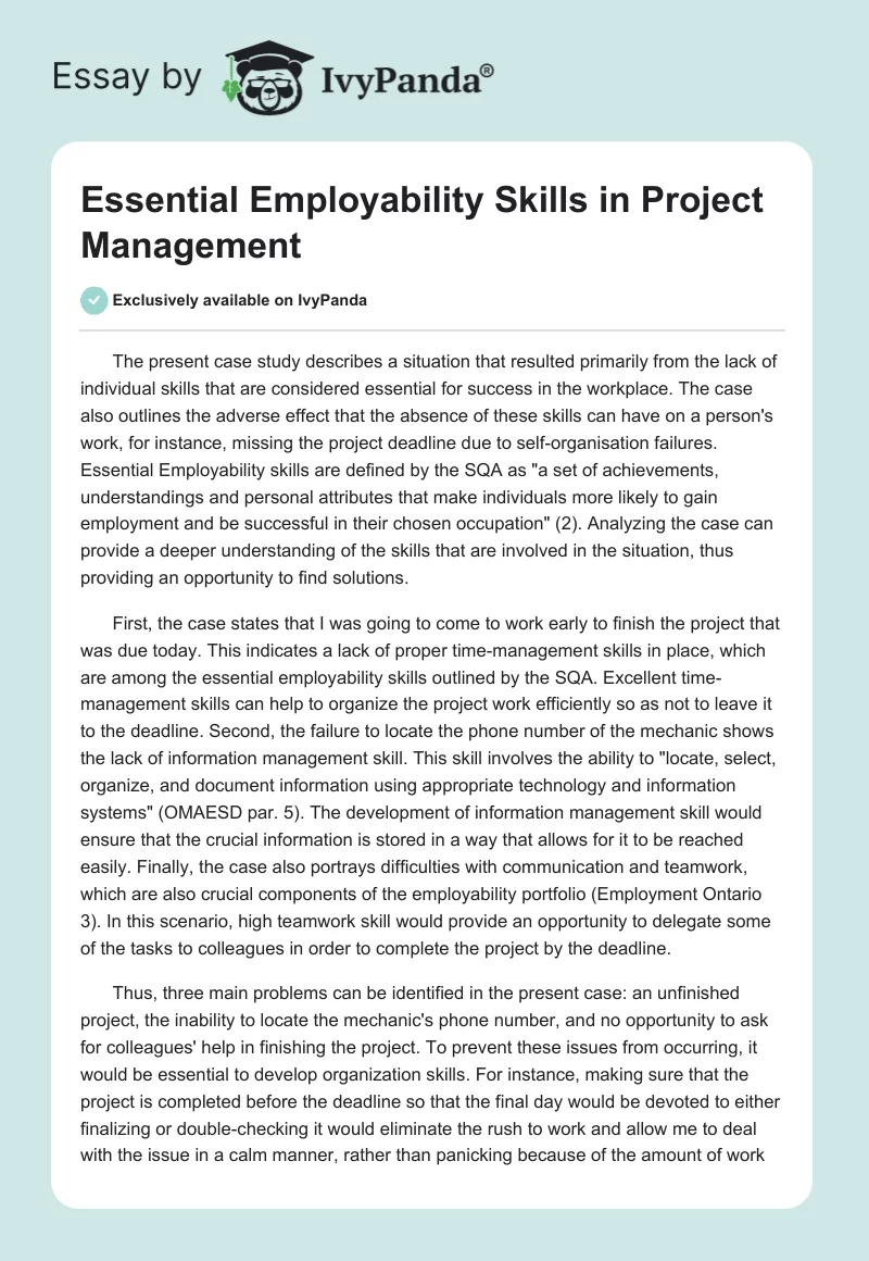 Essential Employability Skills in Project Management. Page 1