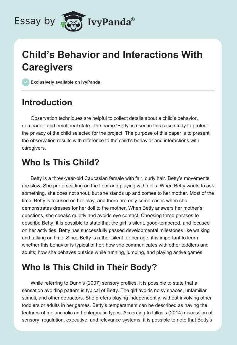 Child’s Behavior and Interactions With Caregivers. Page 1