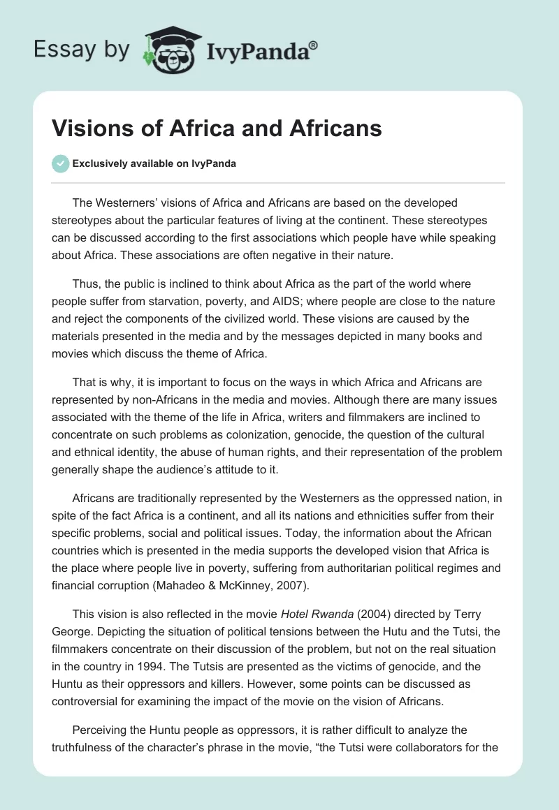Visions of Africa and Africans. Page 1
