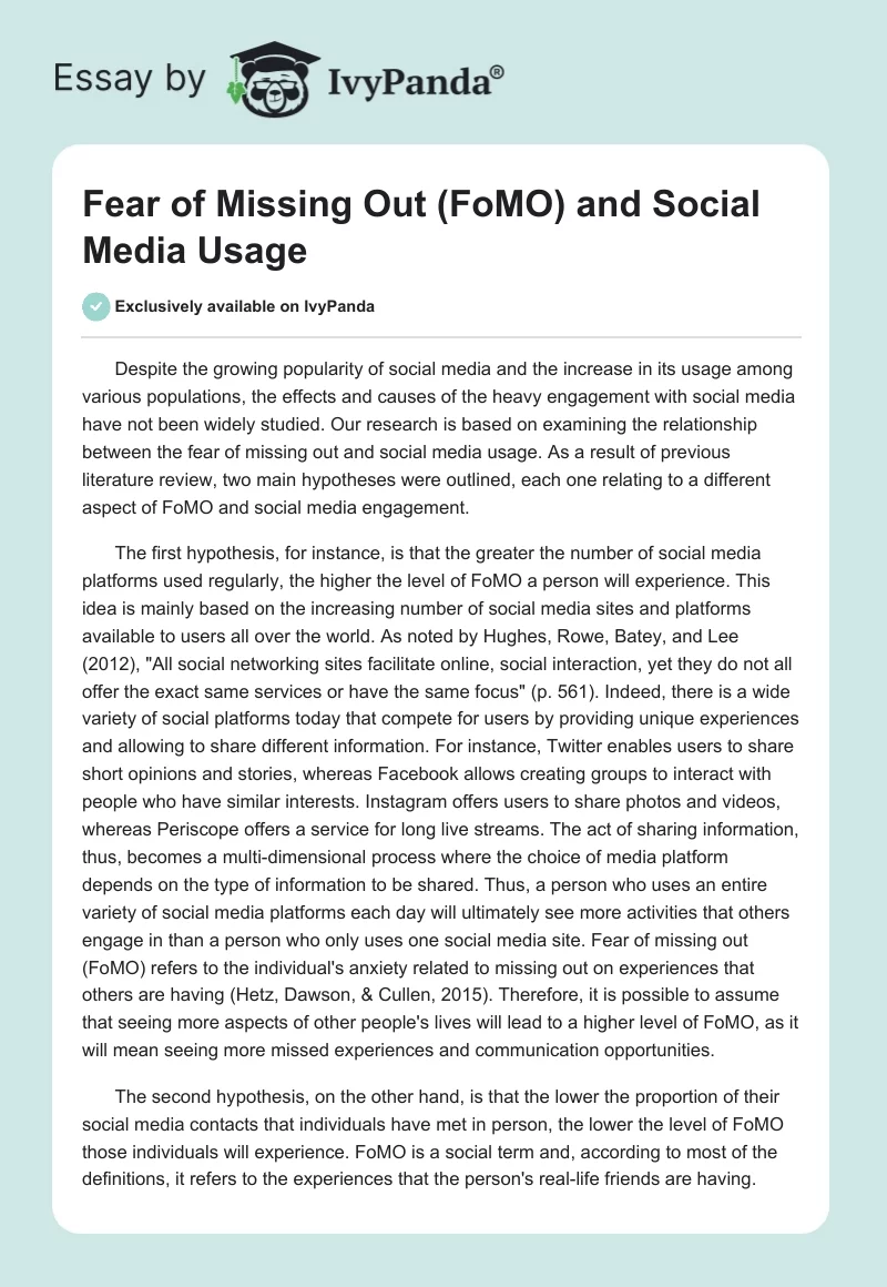 Fear of Missing Out (FoMO) and Social Media Usage. Page 1
