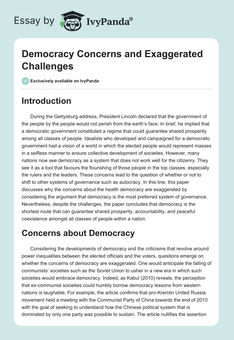 Democracy Concerns and Exaggerated Challenges. Page 1