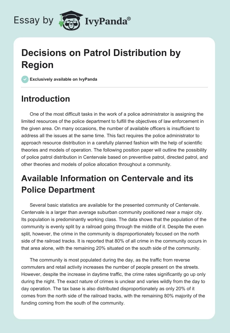 Decisions on Patrol Distribution by Region. Page 1