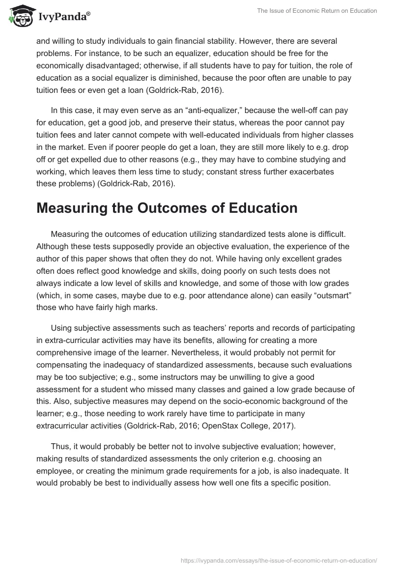 The Issue of Economic Return on Education. Page 2