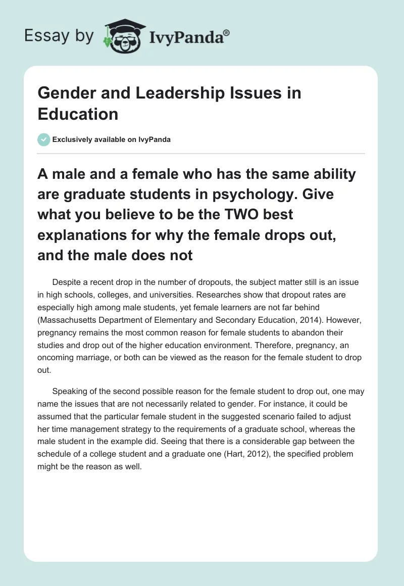 Gender and Leadership Issues in Education. Page 1