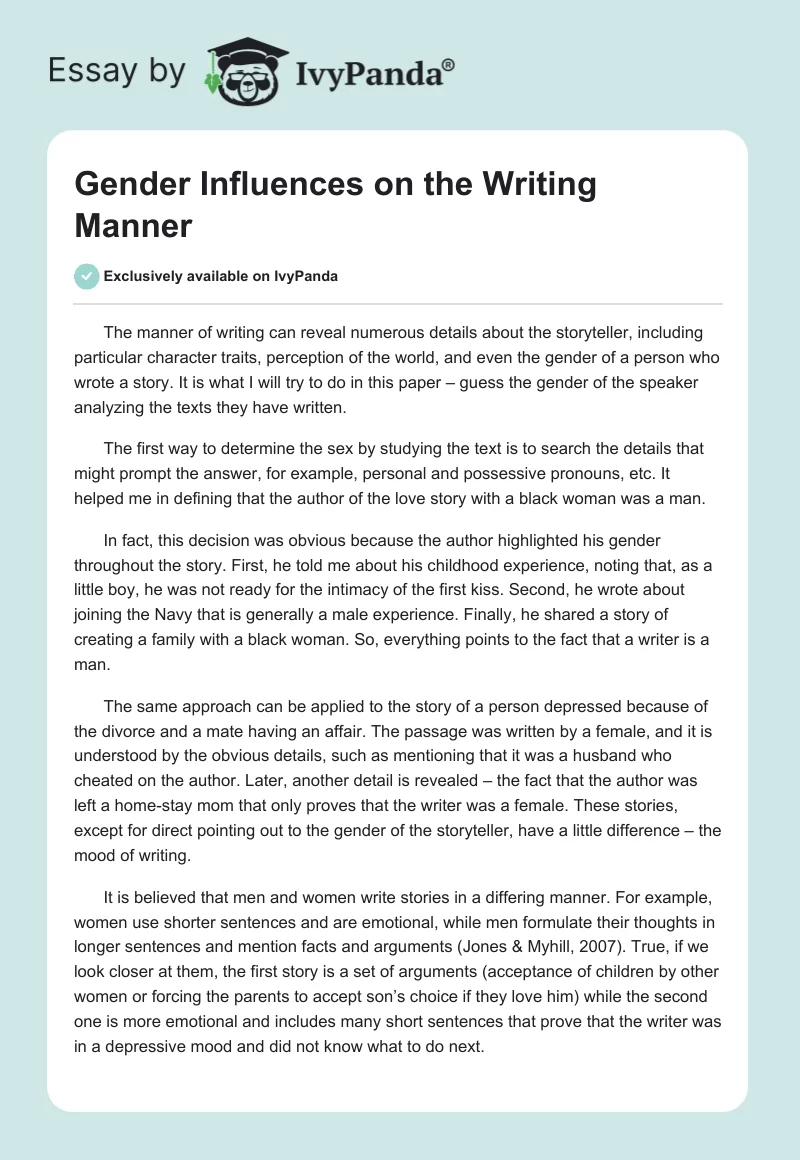 Gender Influences on the Writing Manner. Page 1
