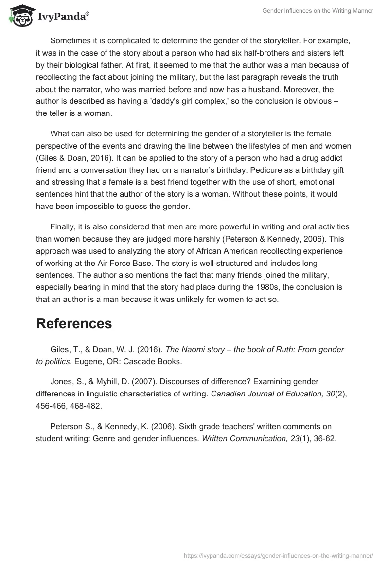Gender Influences on the Writing Manner. Page 2