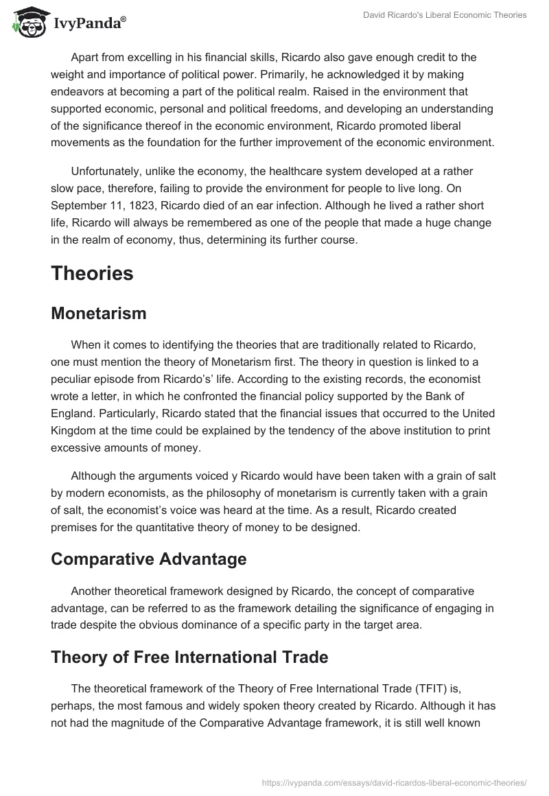 David Ricardo's Liberal Economic Theories. Page 2