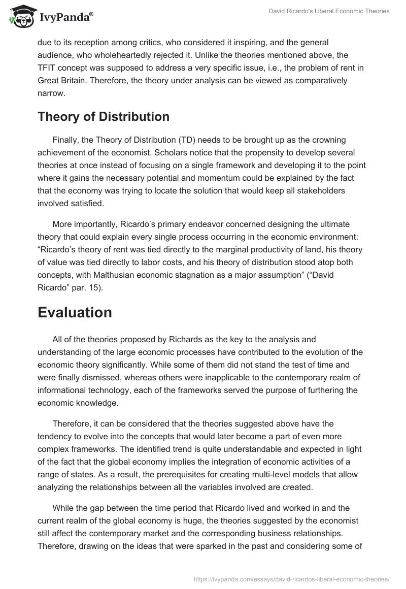 David Ricardo's Liberal Economic Theories. Page 3
