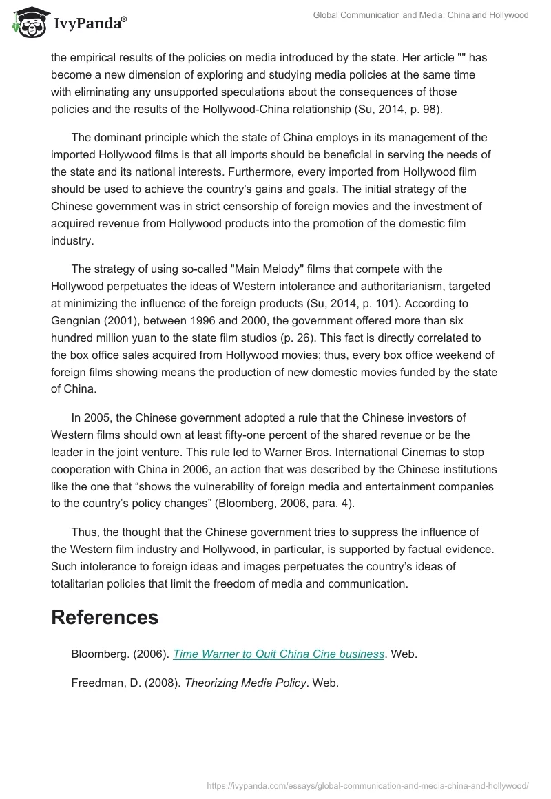 Global Communication and Media: China and Hollywood. Page 3