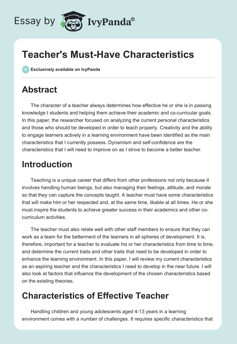 Teacher's Must-Have Characteristics. Page 1