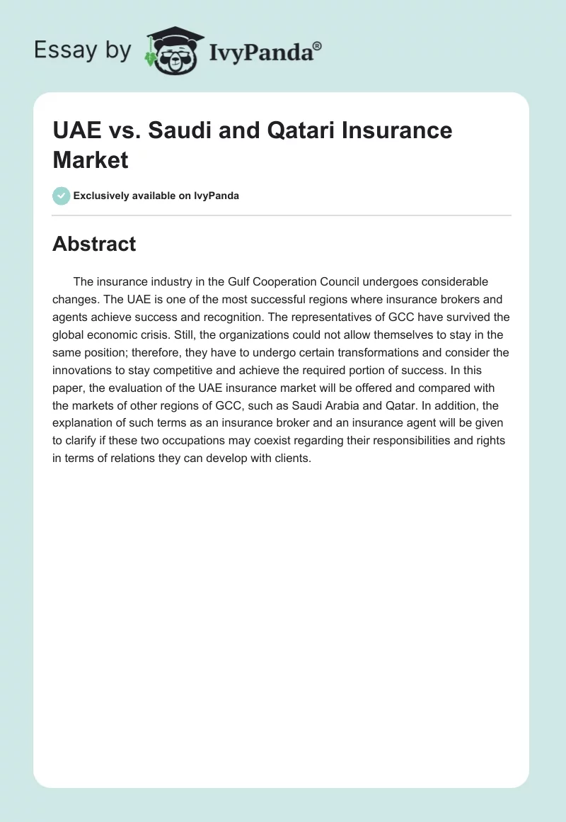 UAE vs. Saudi and Qatari Insurance Market. Page 1