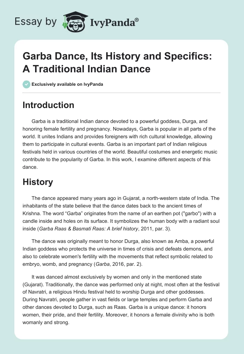 Garba Dance, Its History and Specifics: A Traditional Indian Dance. Page 1
