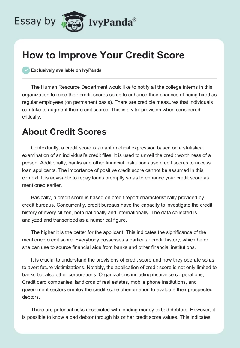 How to Improve Your Credit Score. Page 1