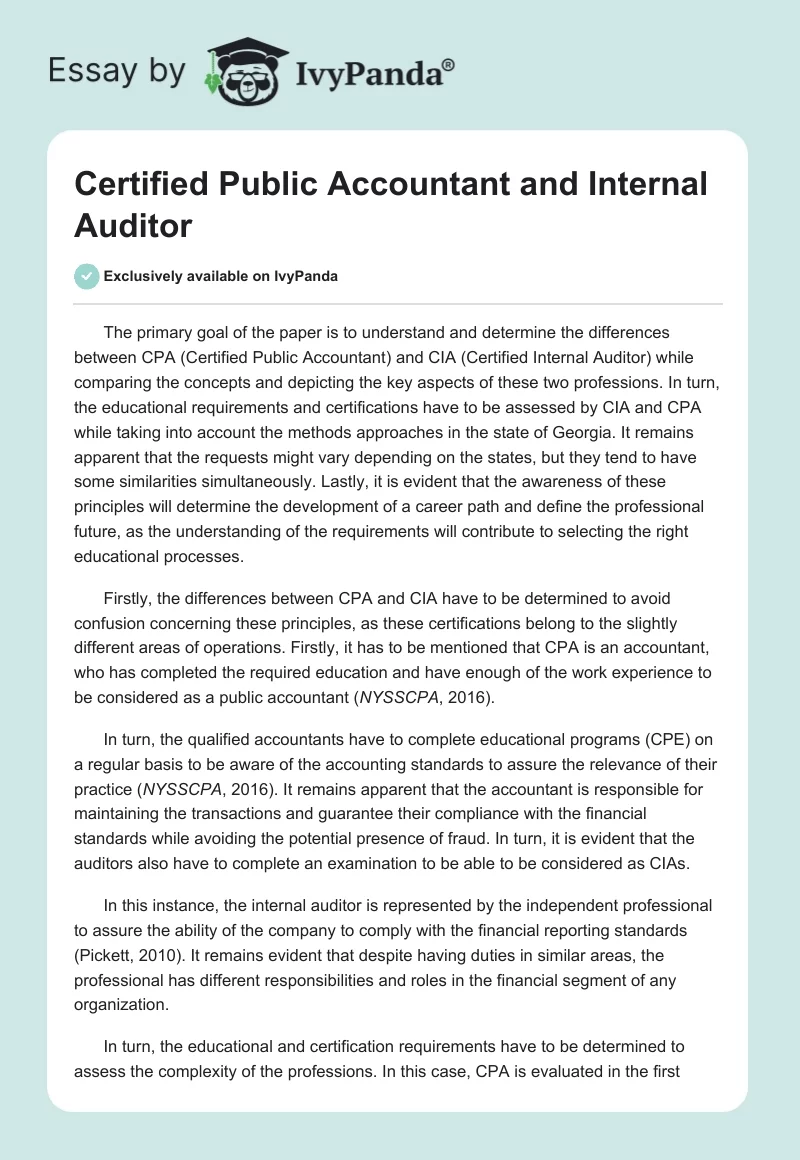 Certified Public Accountant and Internal Auditor. Page 1