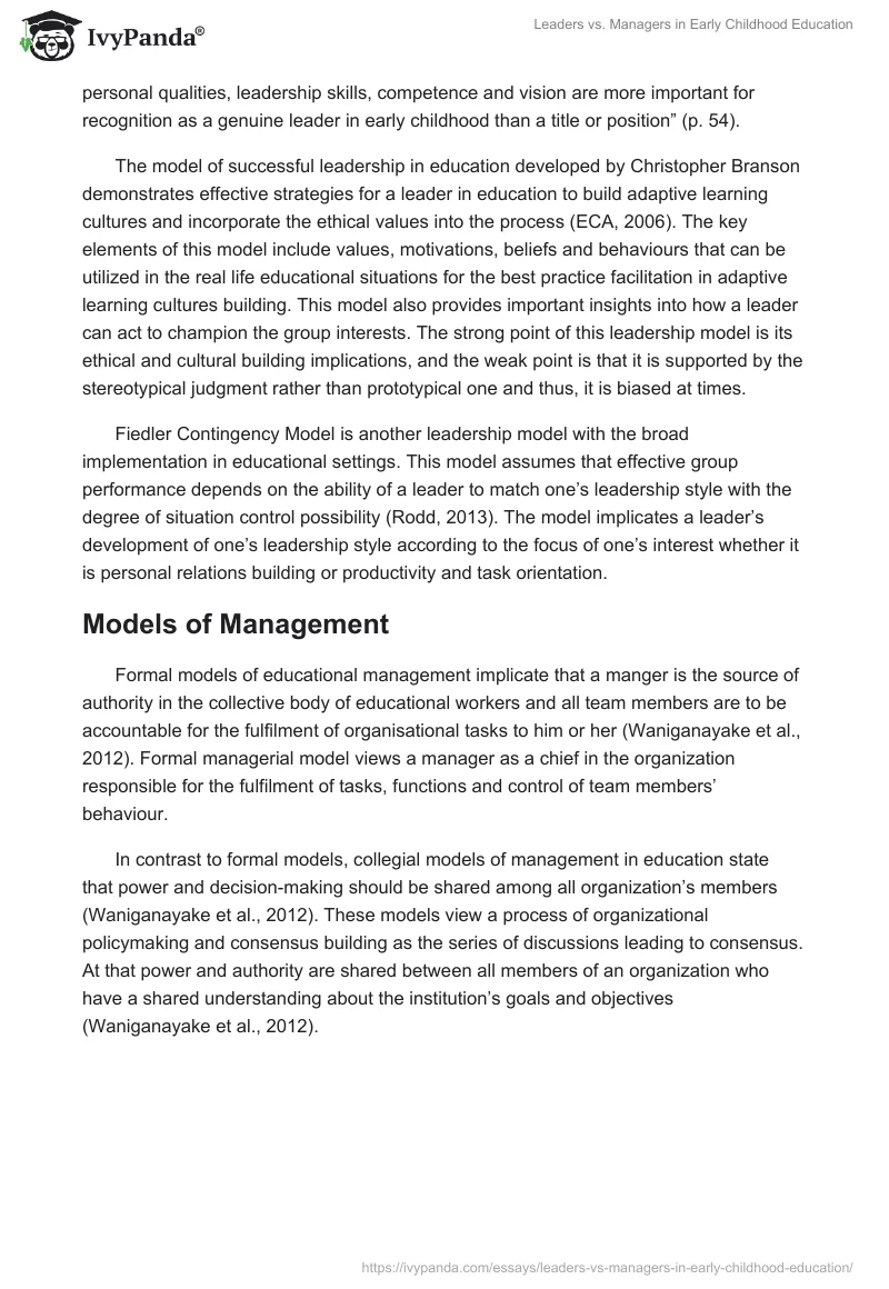 Leaders vs. Managers in Early Childhood Education. Page 5