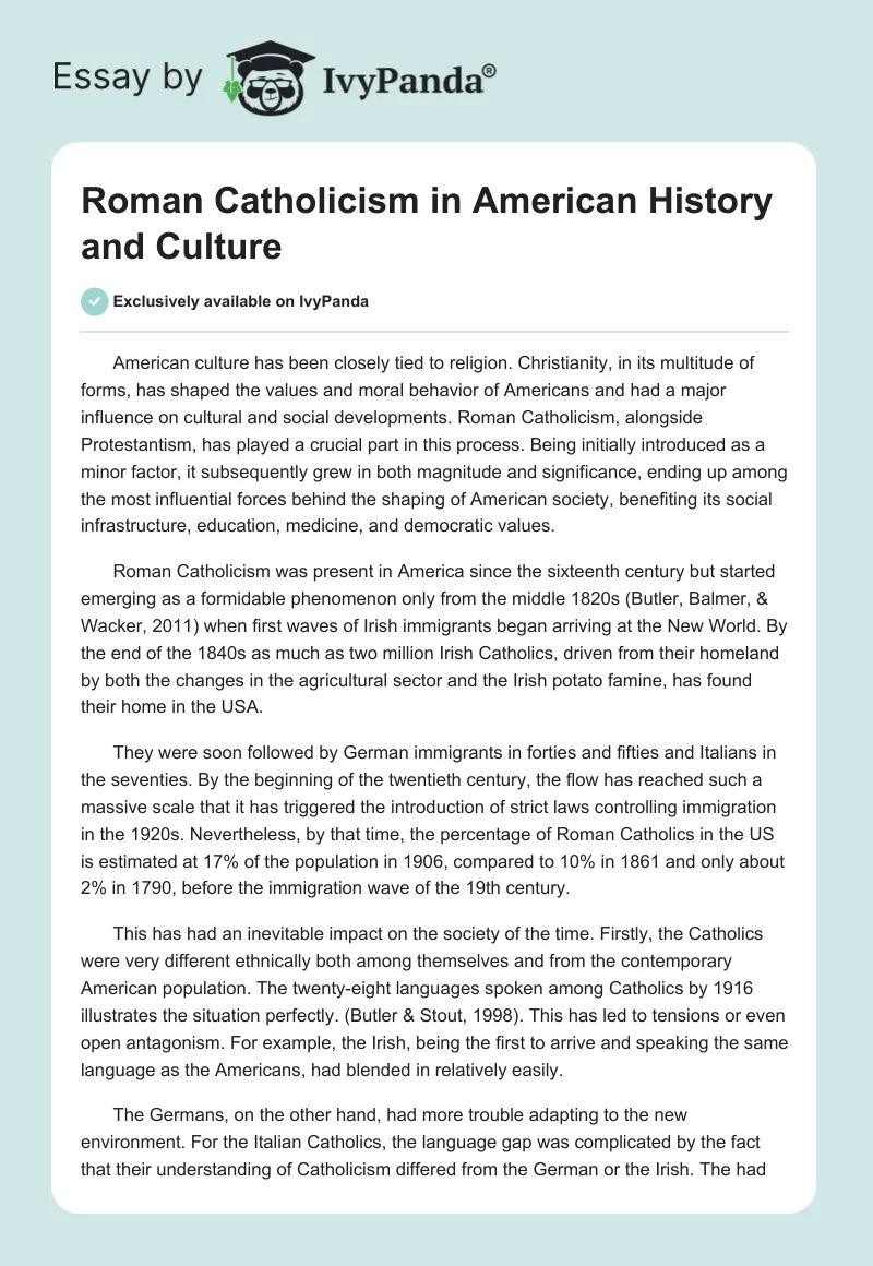 Roman Catholicism in American History and Culture. Page 1
