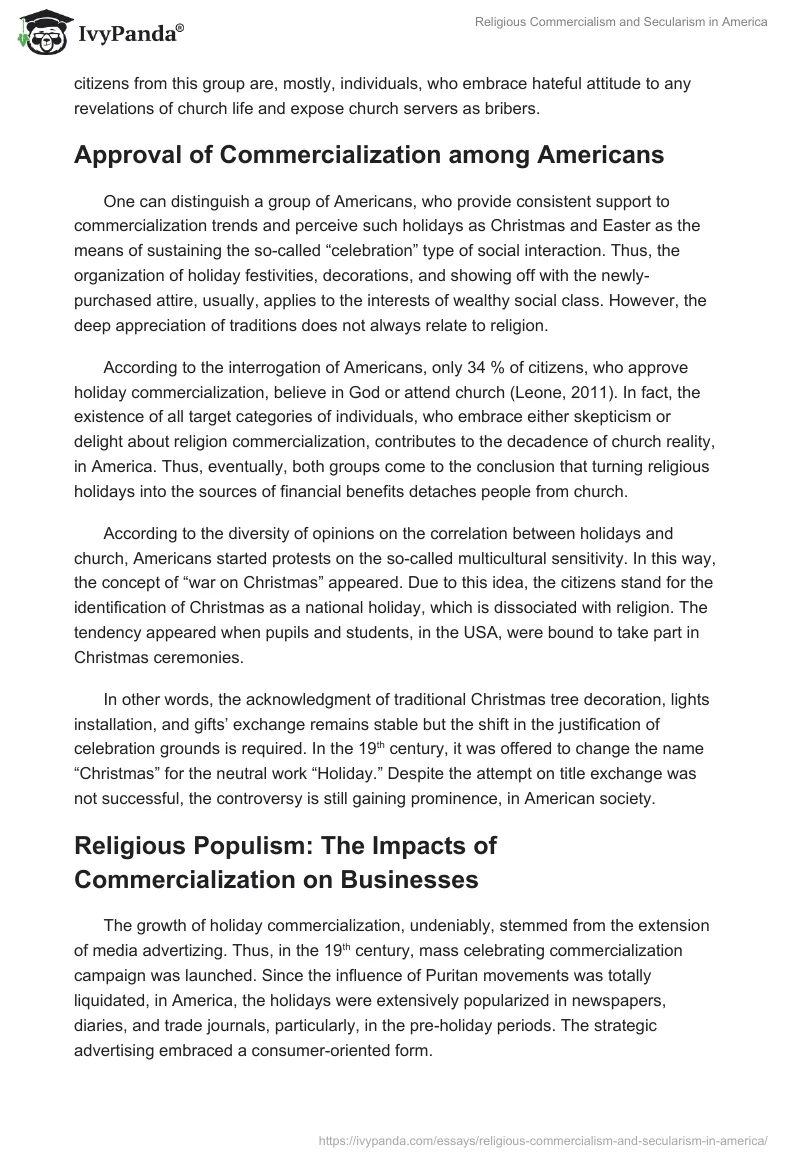 Religious Commercialism and Secularism in America. Page 5