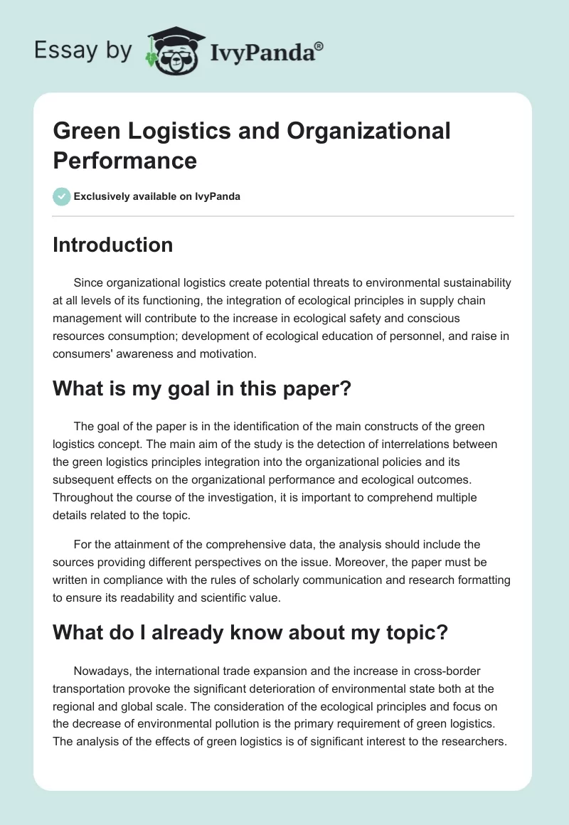 Green Logistics and Organizational Performance. Page 1